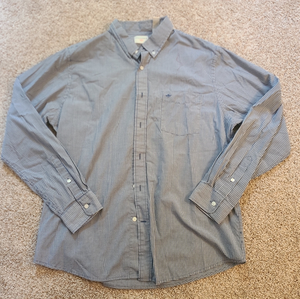Blue White Plaid Mens Long Sleeve Shirt
